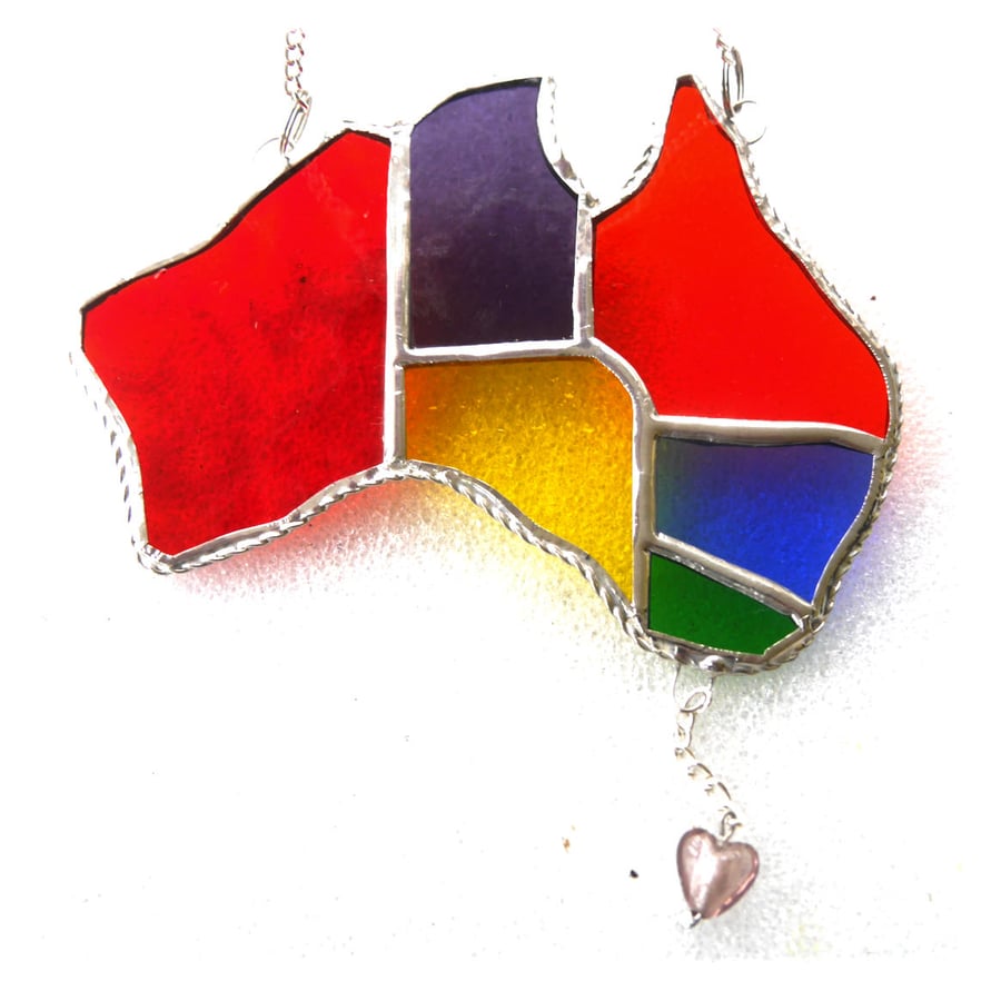 SOLD  Australia Suncatcher Stained Glass Rainbow Map Oz 015