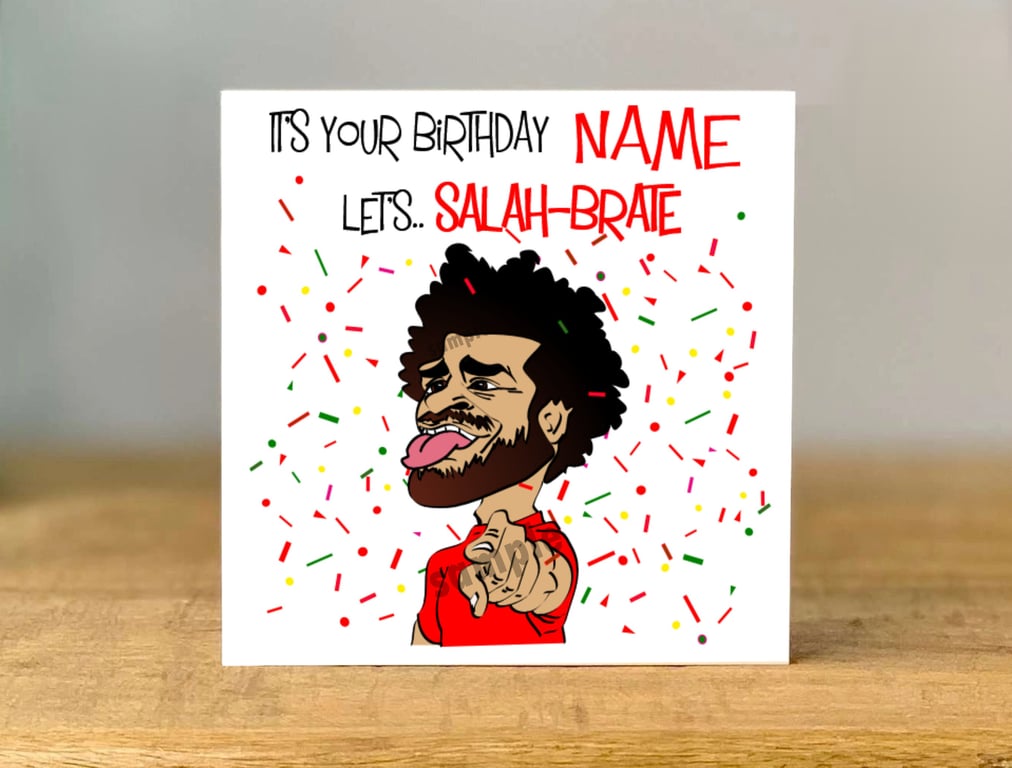 Personalised Mo Salah Birthday Card, Greeting Card, Football, Fan, Son, Dad, Bro