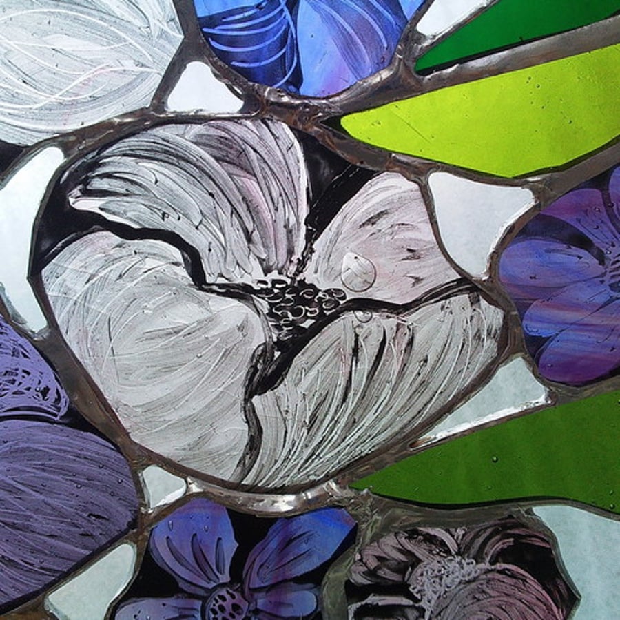 Swag of Flowers, Stained Glass Window Hanging