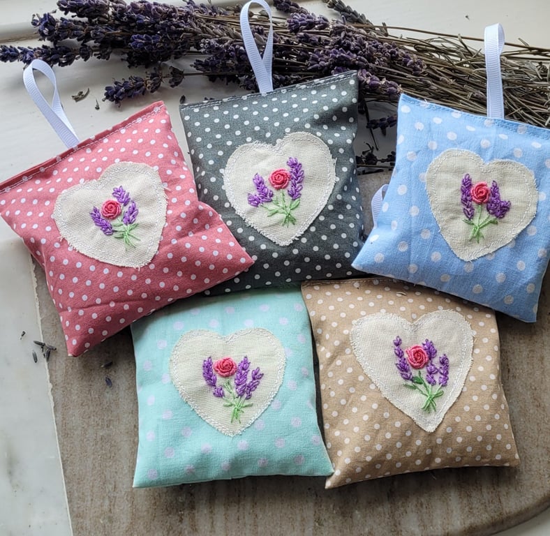  pure cotton lavender bags, 100% lavender filled, gifts, hand embroidered