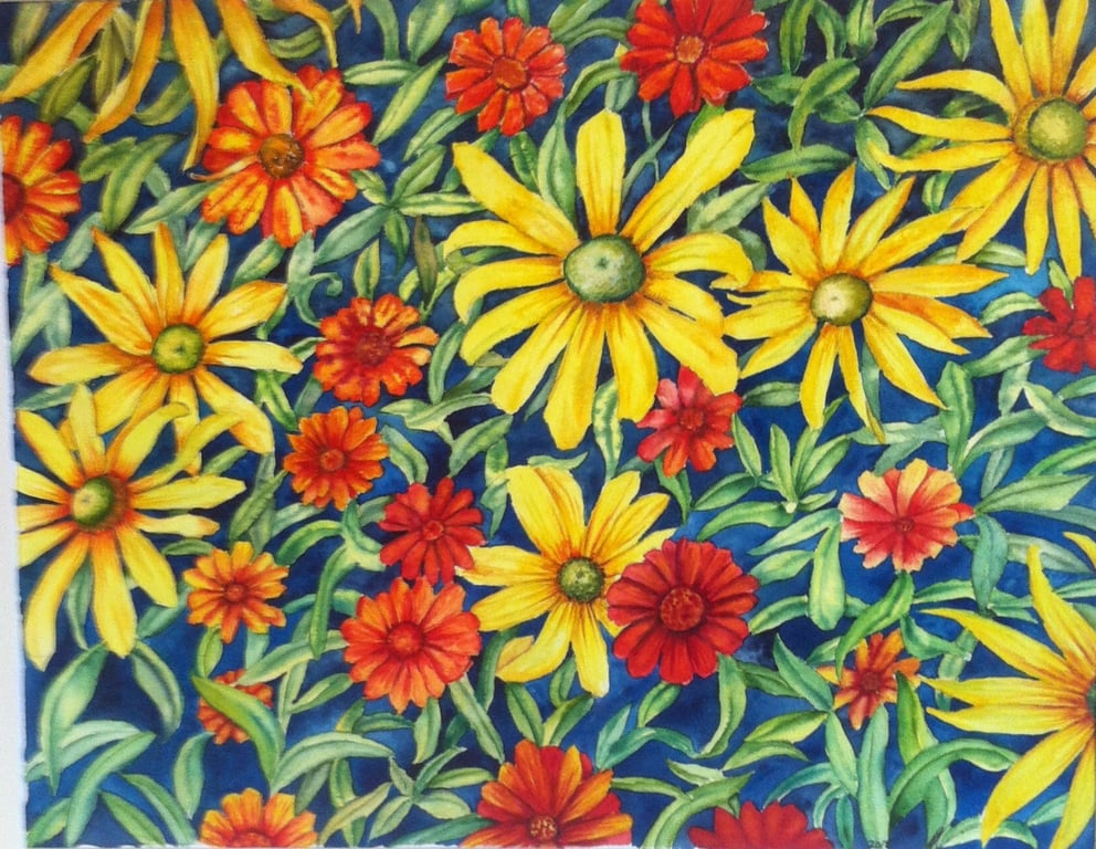 Colourful Garden Flower Watercolour Painting For Nature Lovers