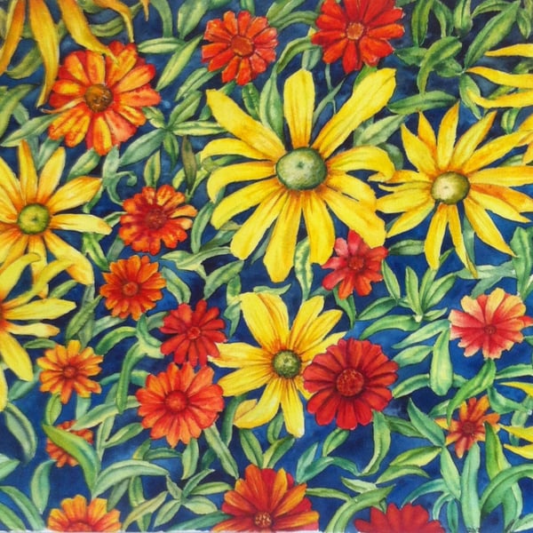 Colourful Garden Flower Watercolour Painting For Nature Lovers