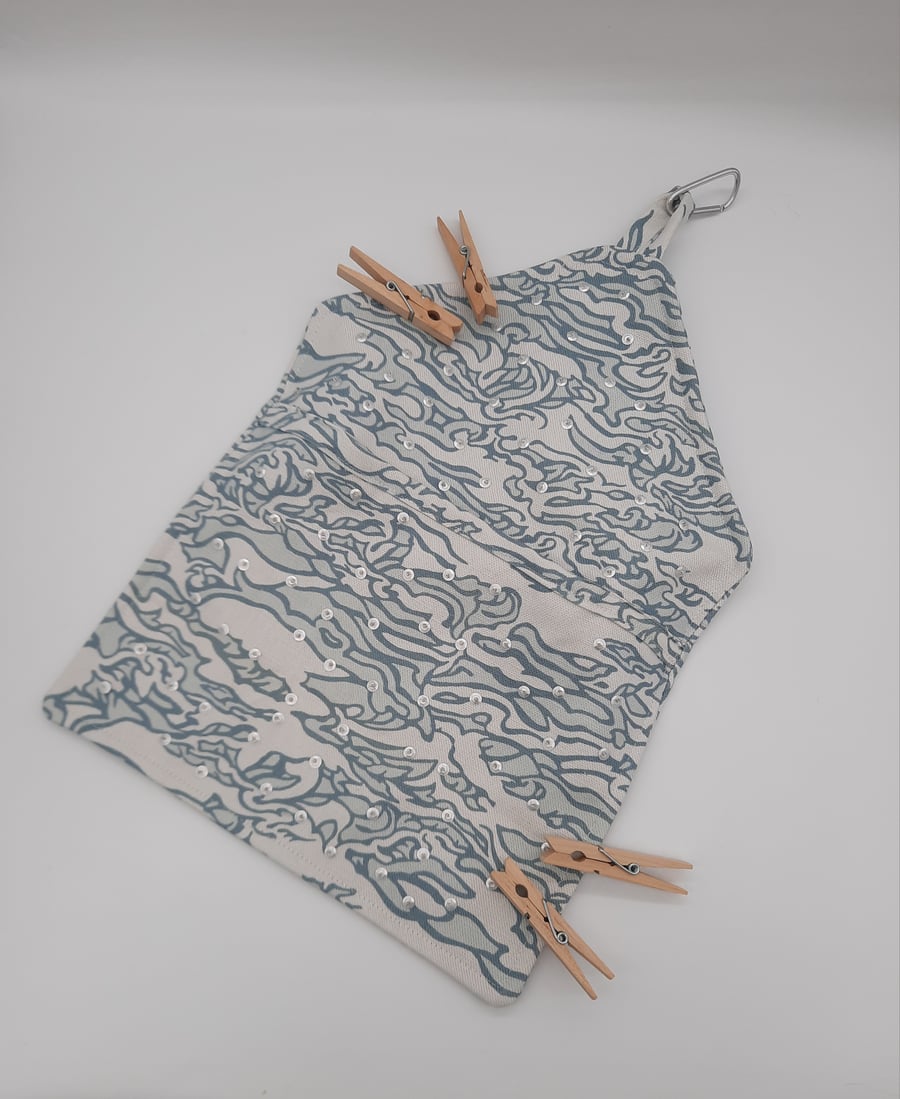 Peg bag clip on sea green waves with beading. 