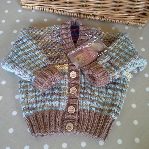 Luxury Baby Boys Hand Knitted Cardigan with Merino Wool 3-9 months size