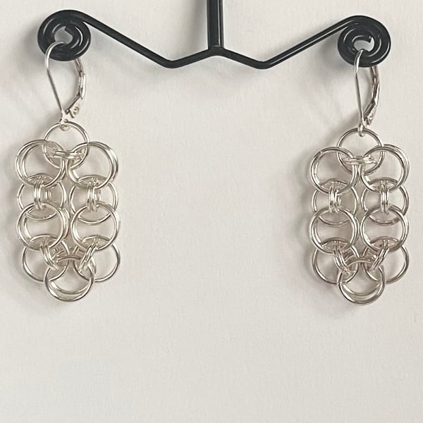 Silver Helm Chainmaille Earrings