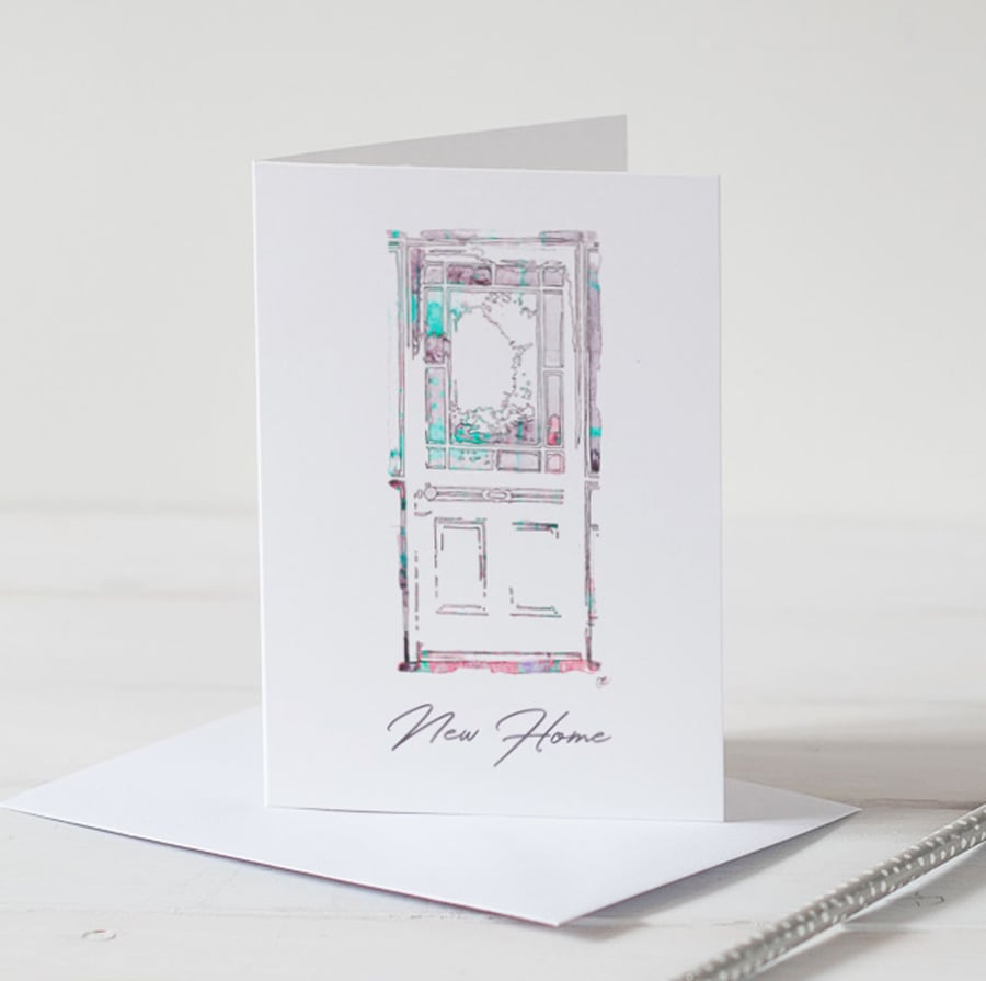 New Home - Front Door- Illustrated Blank Greeting Card
