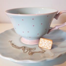 Retro Mini Custard Cream Biscuit necklace OR keyring - handmade, unique, gift