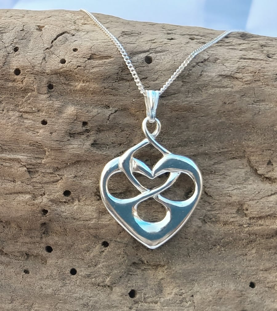 Art Nouveau Heart Pendant, Silver Celtic Heart Necklace