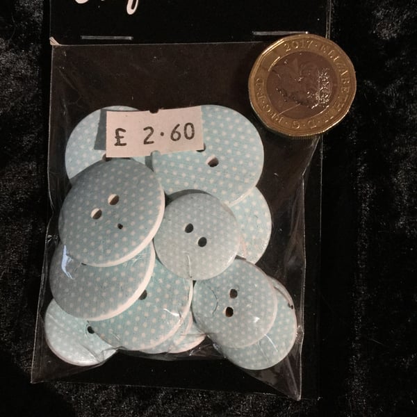 Craft Buttons Light Blue White Spots  (N.40)