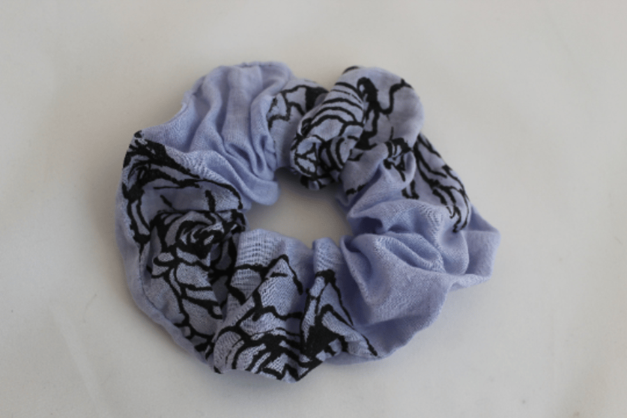 Blue hair scrunchie,floral print handmade,zero waste,Eco gift