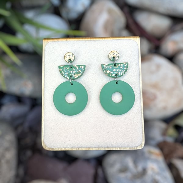 Sage Green and Gold 3 Drop Polymer clay Earrings