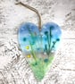 Glass Meadow Heart with Delicate Turquoise Flowers - Image 3