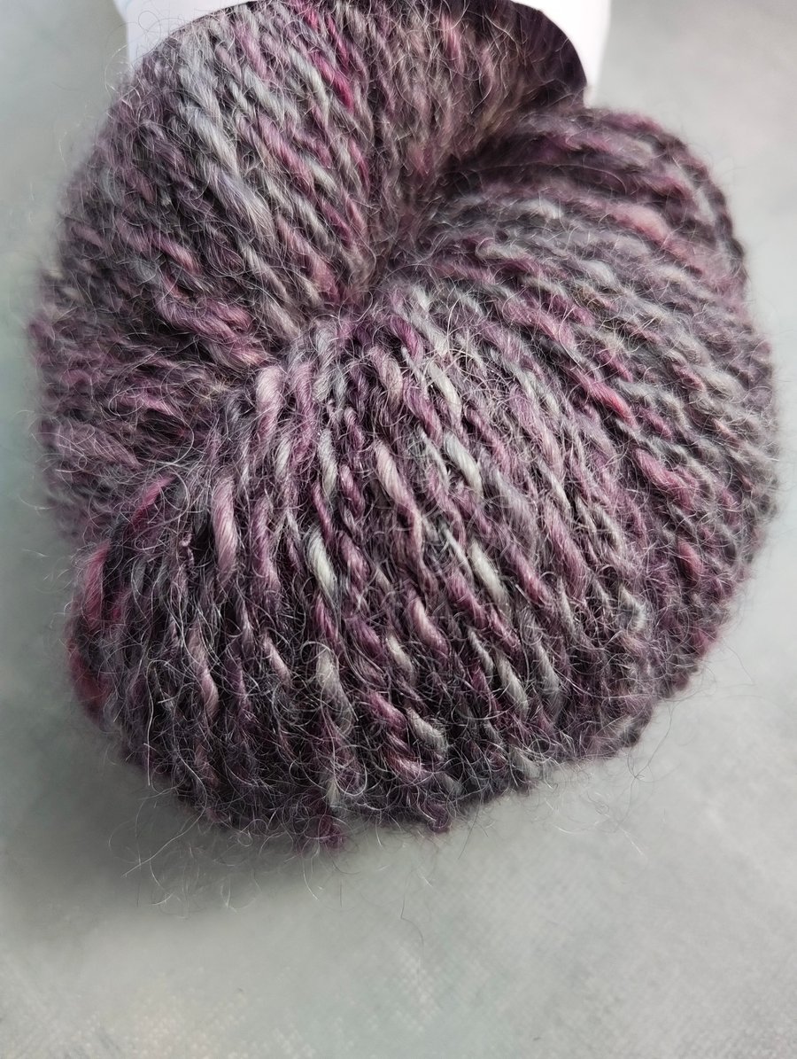 Purple Grey Handspun Wool Yarn