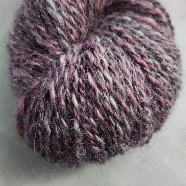 Purple Grey Handspun Wool Yarn