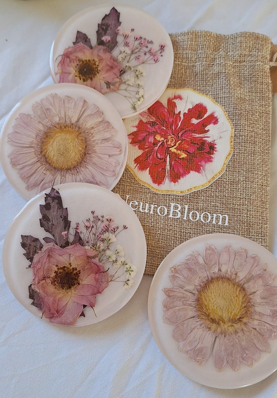 Custom Botanical Resin Coaster Set  