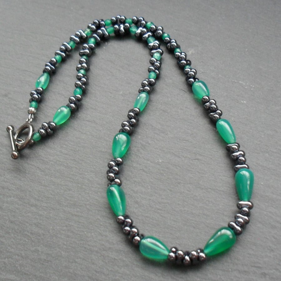  Green Onyx and Seed Bead Beaded Necklace