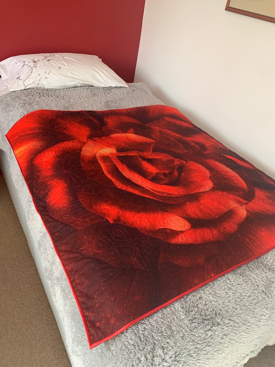 Embroidered Red Rose Wallhanging or Throw 