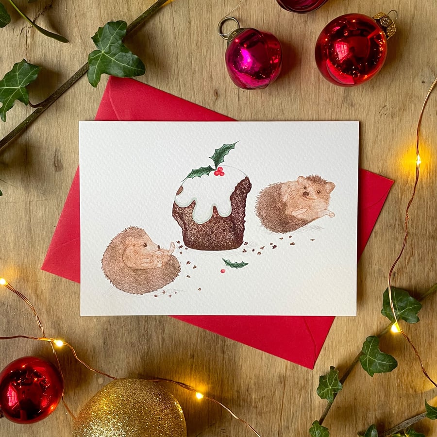 Stuffed Hedgehogs Christmas Card