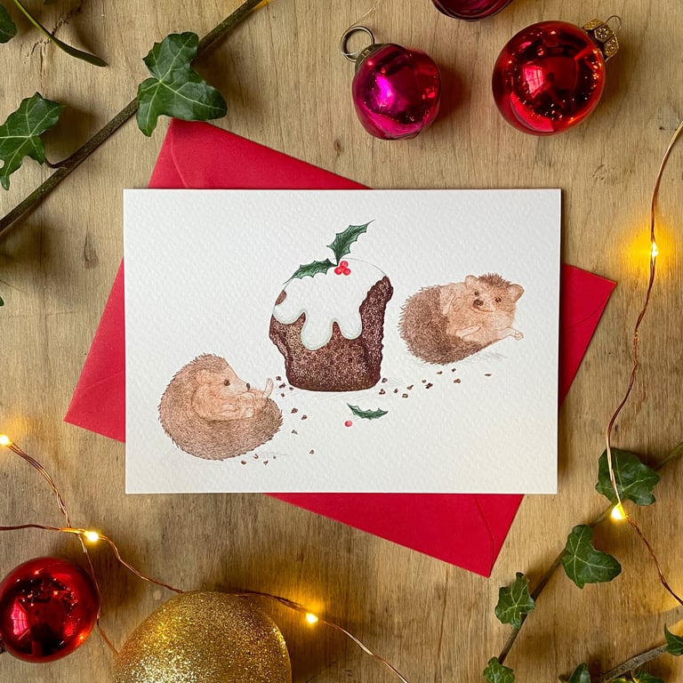 Stuffed Hedgehogs Christmas Card