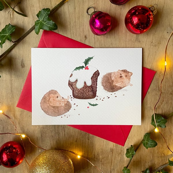 Stuffed Hedgehogs Christmas Card