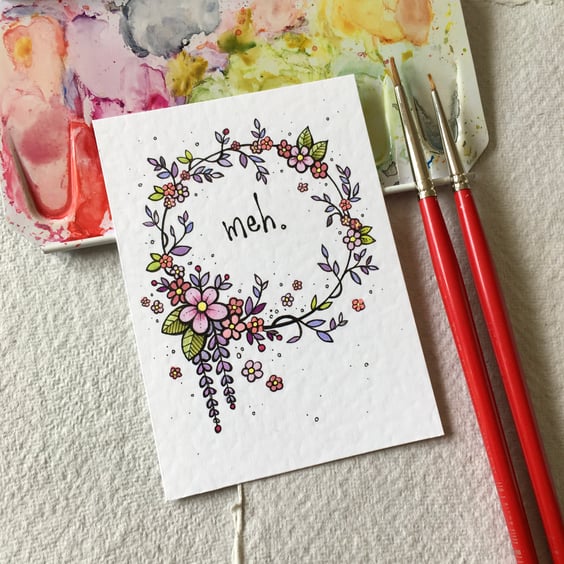 floral wreath meh - original aceo illustration