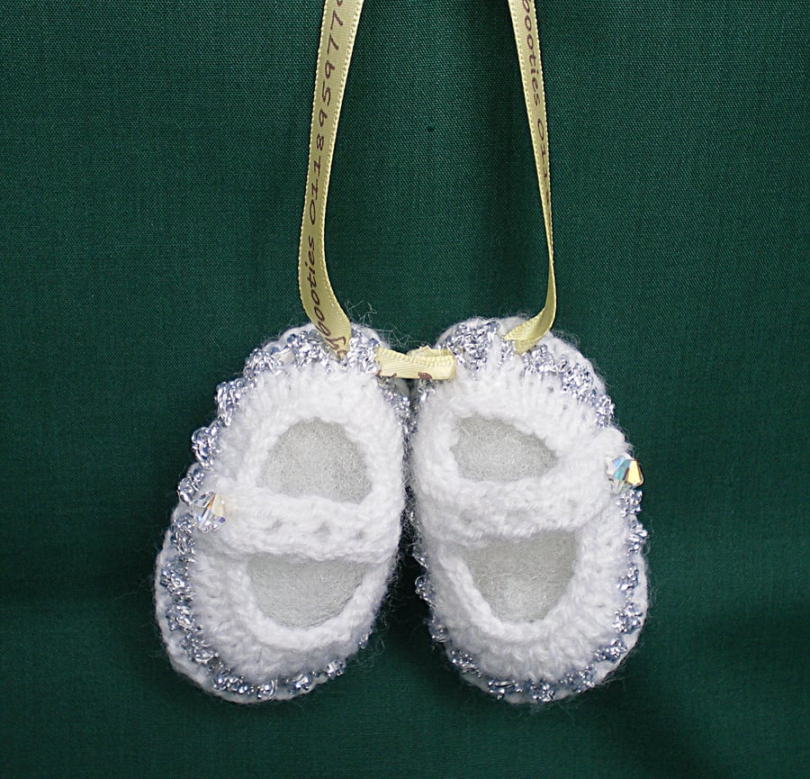 Keepsake Miniature Baby Booties,Wall Hanging, Hand knitted,2.5 inches, Nursery