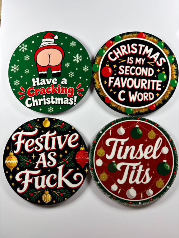 Set of 4 Christmas Coasters Adult Humour funny gift