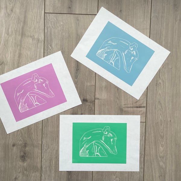 Greyhound lino print