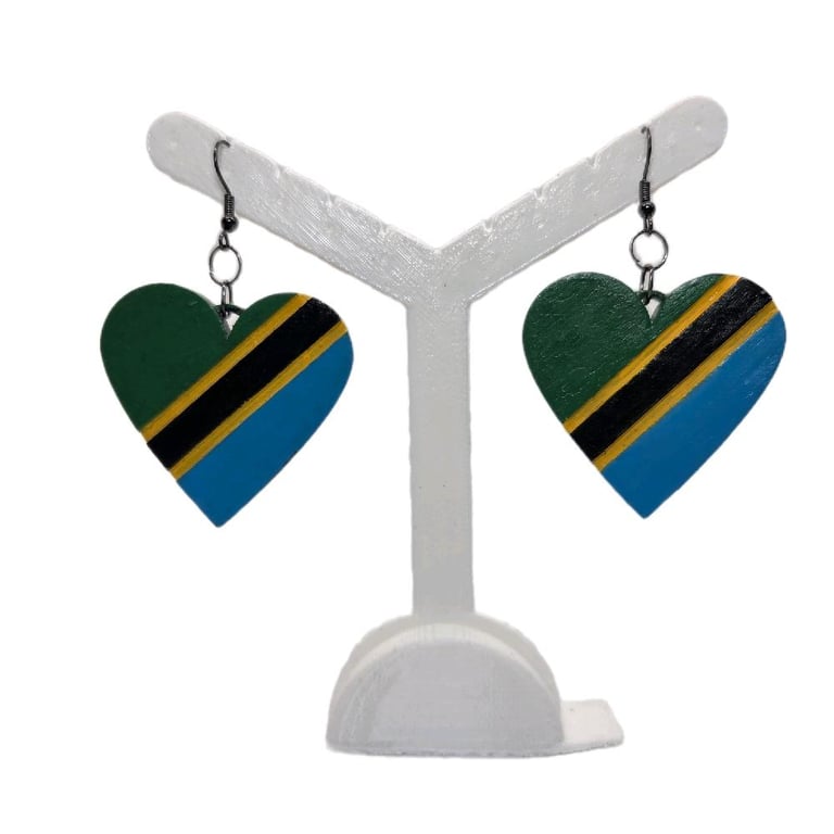 Tanzanian flag earrings. Tanzania loveheart earrings, african jewellery,afro art