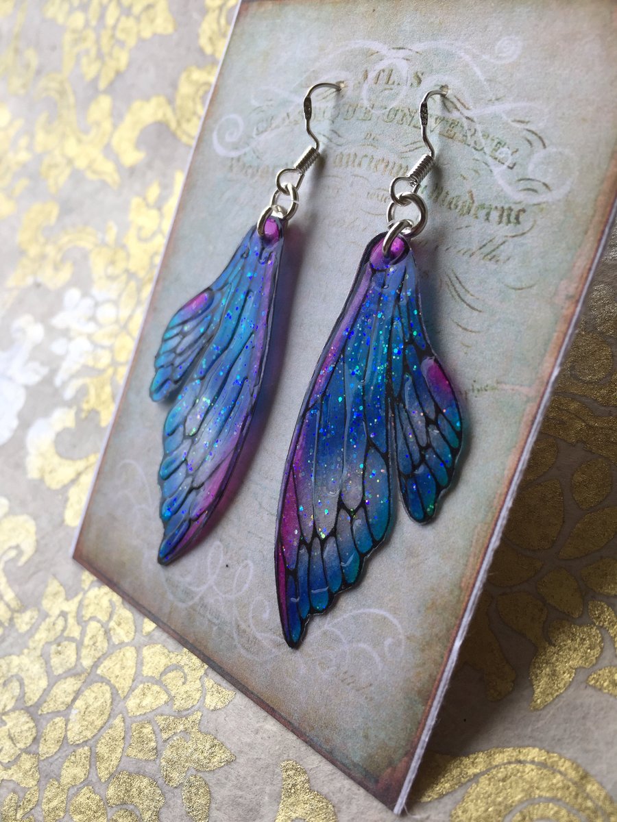 RESERVED FOR MICHELLE Glitter Fairy Wing Earrings Sterling Silver Hooks