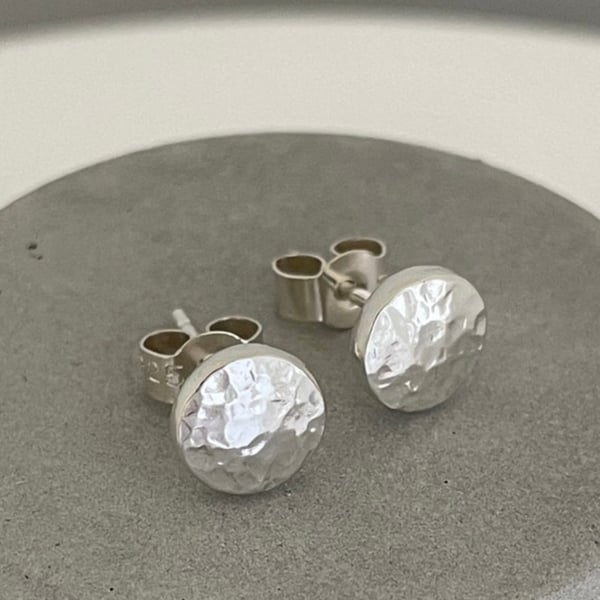 Sterling Silver Recycled Chunky Pebble Ear Stud Earrings 6mm Hand Forged 