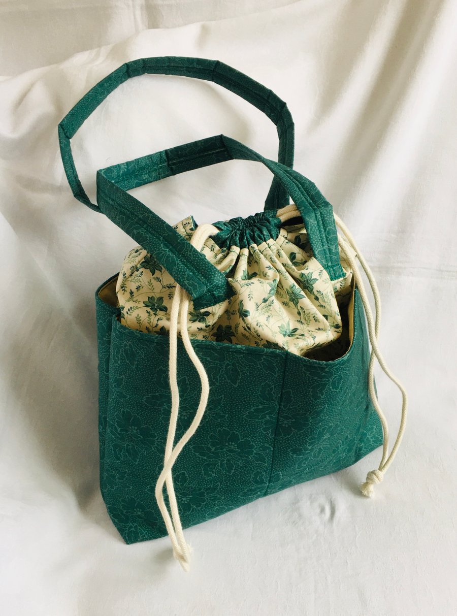 Knitting Bag, Craft Bag, Beautiful Drawstring Tote Bag, Unique Bag, Gift Ideas.