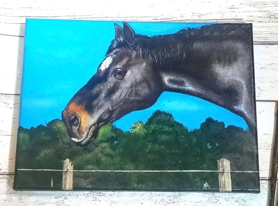 Chestnut horse profile, acrylic on canvas