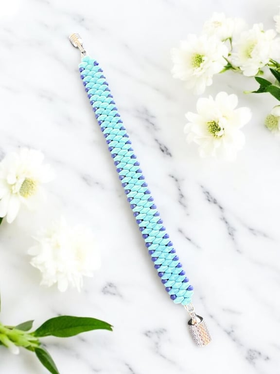Slim SuperDuo Bracelet - Matte Seafoam & Royal Blue