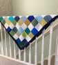 Blue , Green and White Patchwork Crocheted Lap Throw - Baby Blanket - Image 2