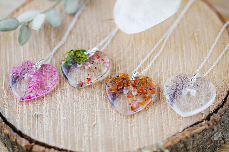 Real Flower "Four Seasons" Necklace - Full Set of Four - Sterling Silver