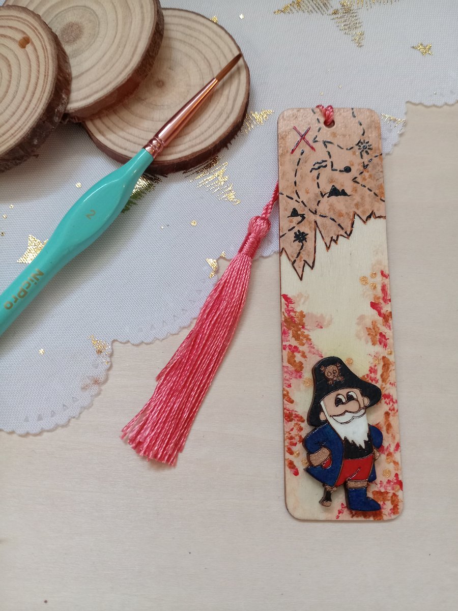 Wooden pirate bookmark