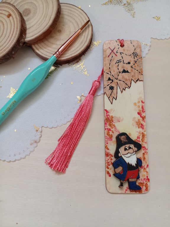 Wooden pirate bookmark
