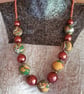  Statement necklace in mustard, red and sage polymer clay - Image 1