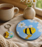 Handmade Bumble Bee Coaster & Matching Keyring Gift Set - Image 4