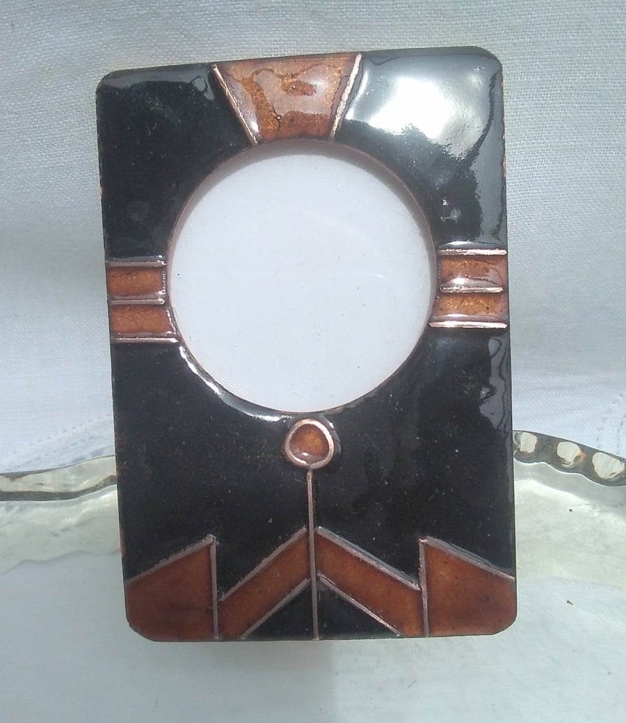 ENAMELLED PHOTO FRAME WITH COPPER WIRE - DRAMATIC IN BLACK & AMBER