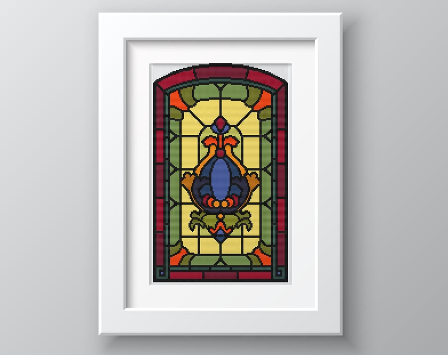 031 Easy cross stitch tapestry chart Georgian Stained Glass Window