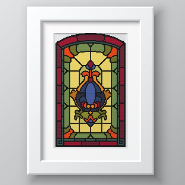 031 Easy cross stitch tapestry chart Georgian Stained Glass Window