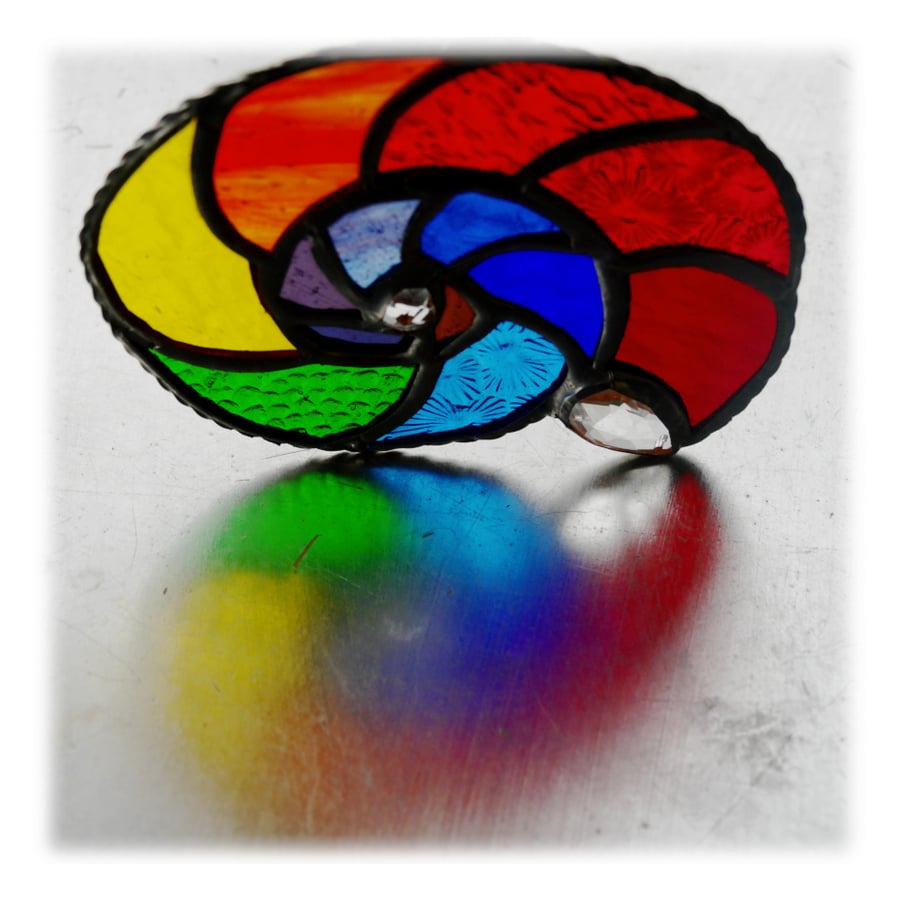 Ammonite Stained Glass Suncatcher Rainbow 009