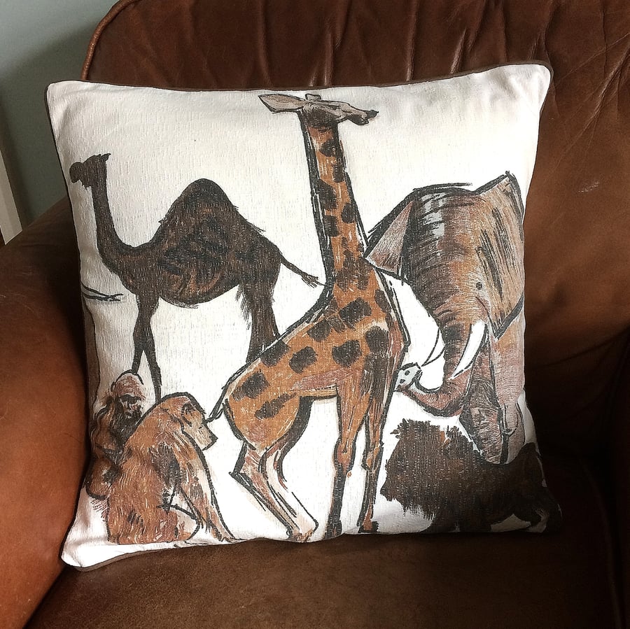 SALE African Animals Vintage Fabric Cushion 