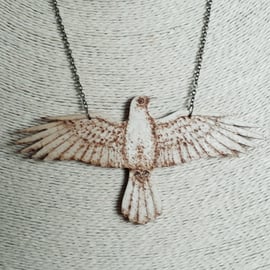 Pyrography crow wooden pendant