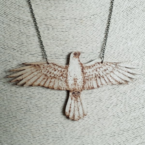 Pyrography crow wooden pendant