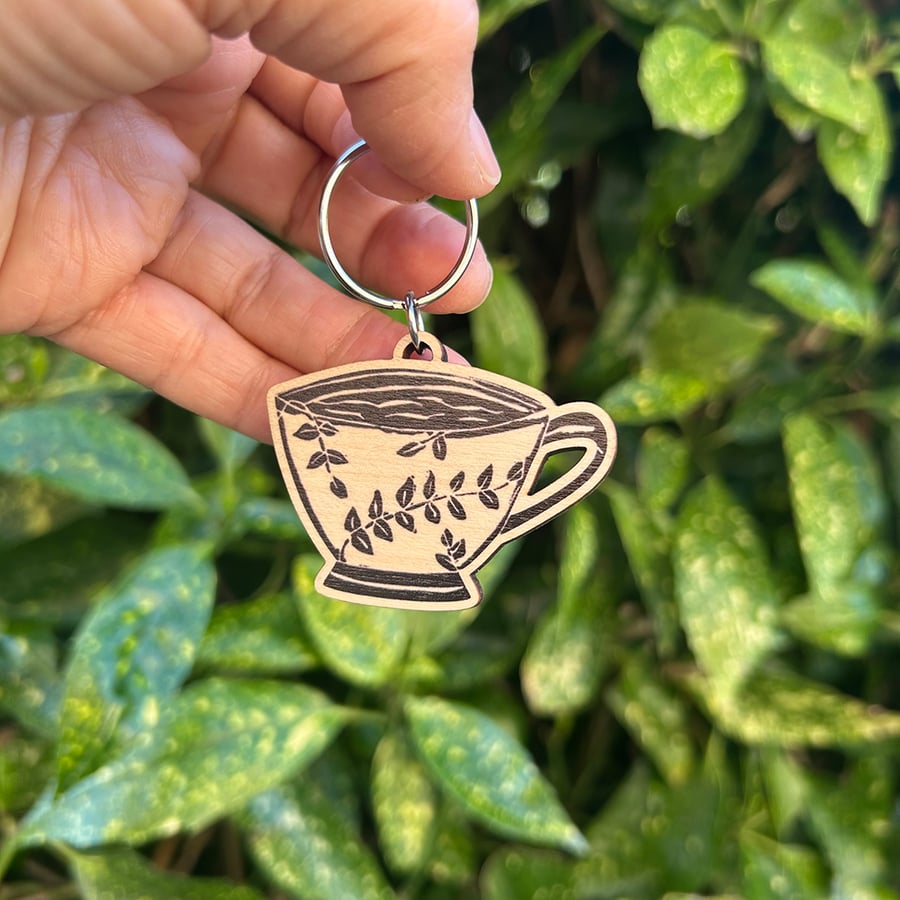 'Little Leaves' Wooden Keyring