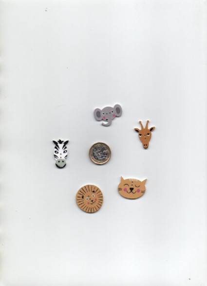 ChrissieCraft 5 assorted cute wooden SAFARI ANIMAL craft buttons CLEARANCE