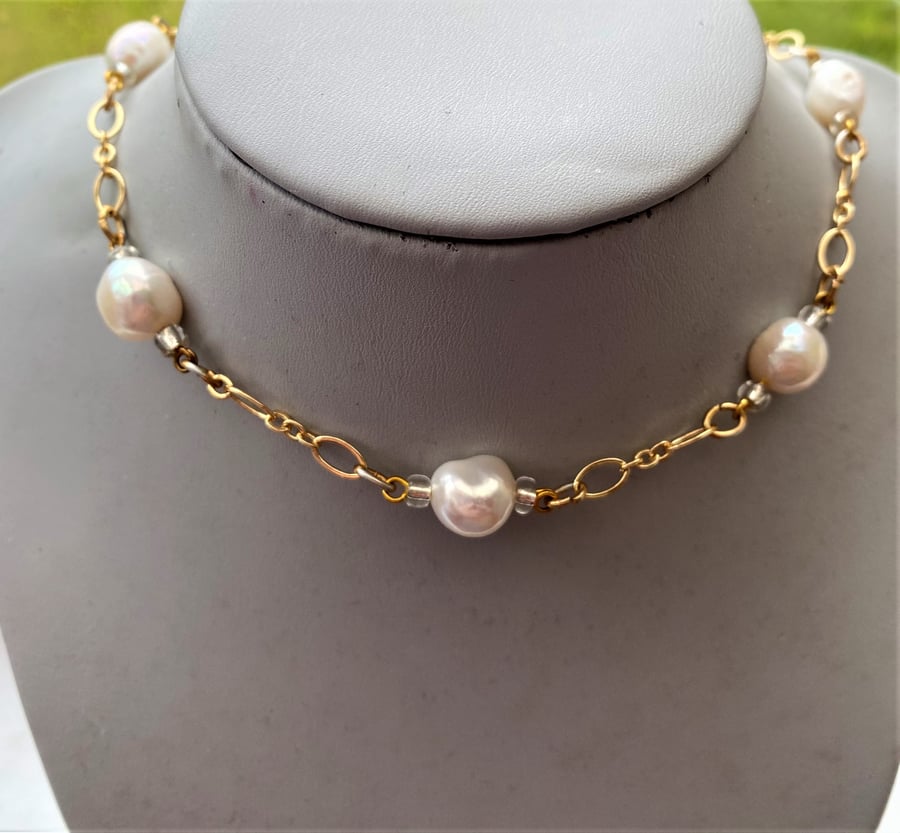 Baroque Pearl Necklace Diamond chain Necklace  Treat Yourself Necklace